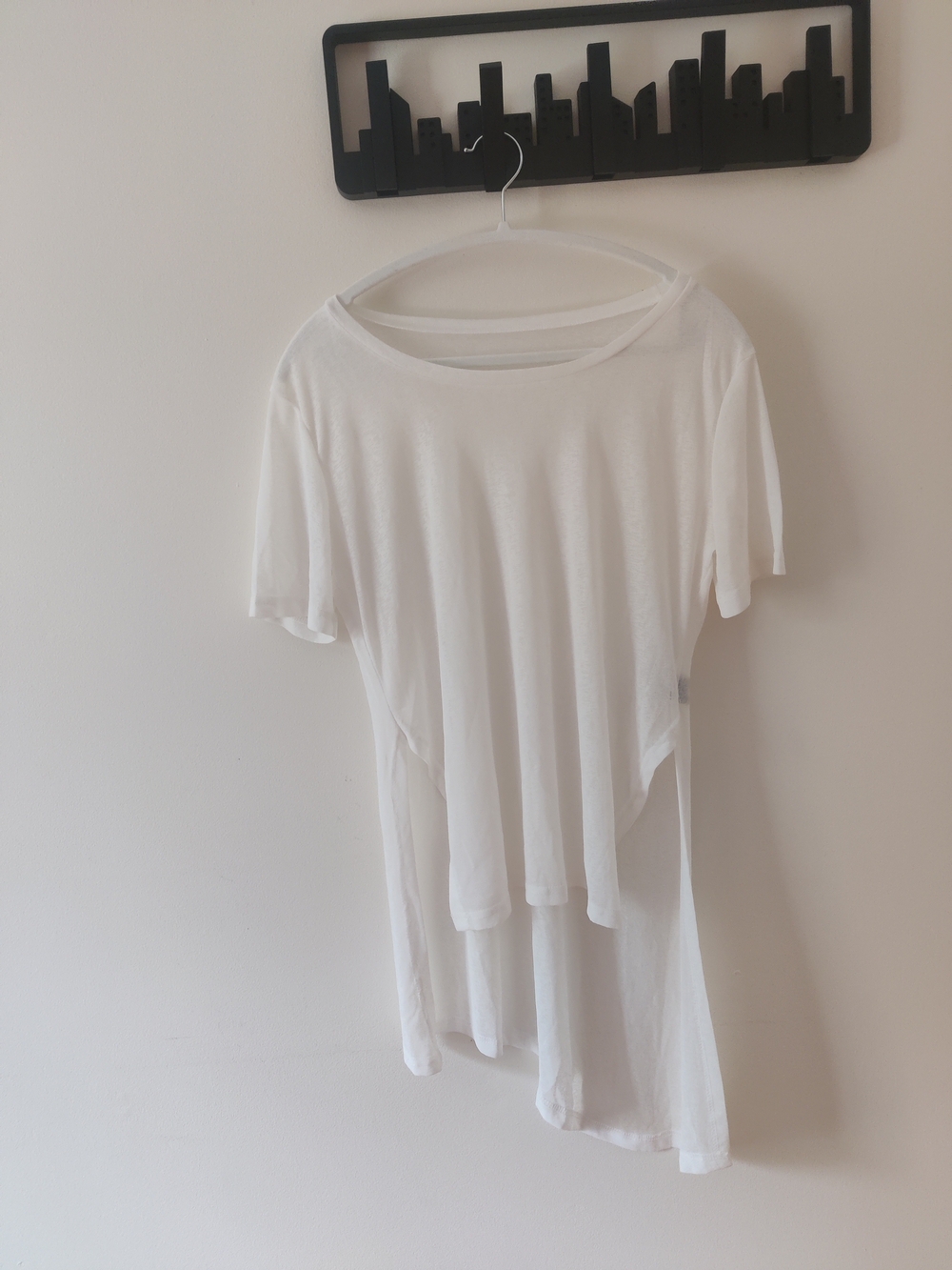 Basic White Asymmetric Short Sleeve Top